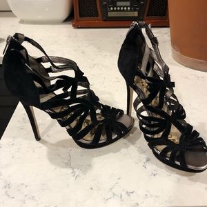 Sam Edelman Black Suede Cage Stilettos
